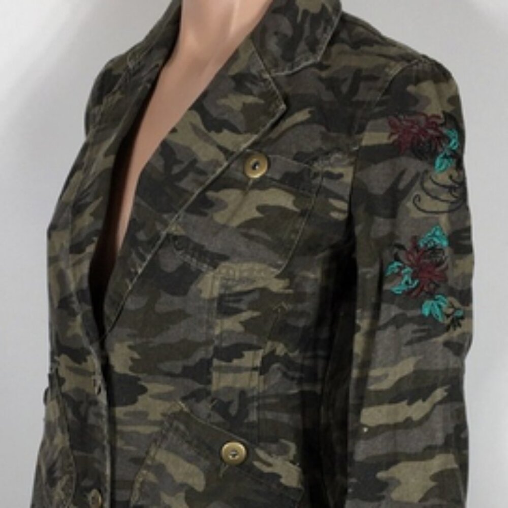 Cool Morbid Threads Denim Jacket Embroidery Beaded Camouflage Women's XL - Picture 3 of 16